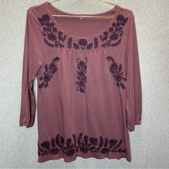 Garnet Hill Embroidered Boho Cotton/Modal Elastic Cuff Top - Picture 1 of 5